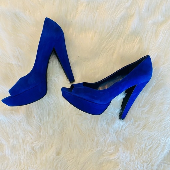 Aldo electric blue chunky heel peep toe pump, Sz. 38 - Picture 2 of 8
